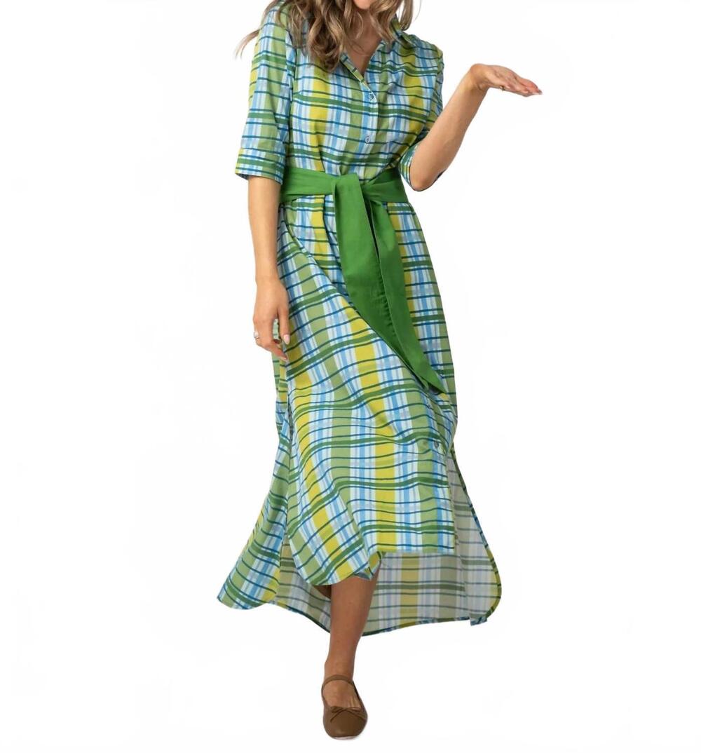 NEW BEAU & RO eloise maxi dress in green mystic plaid